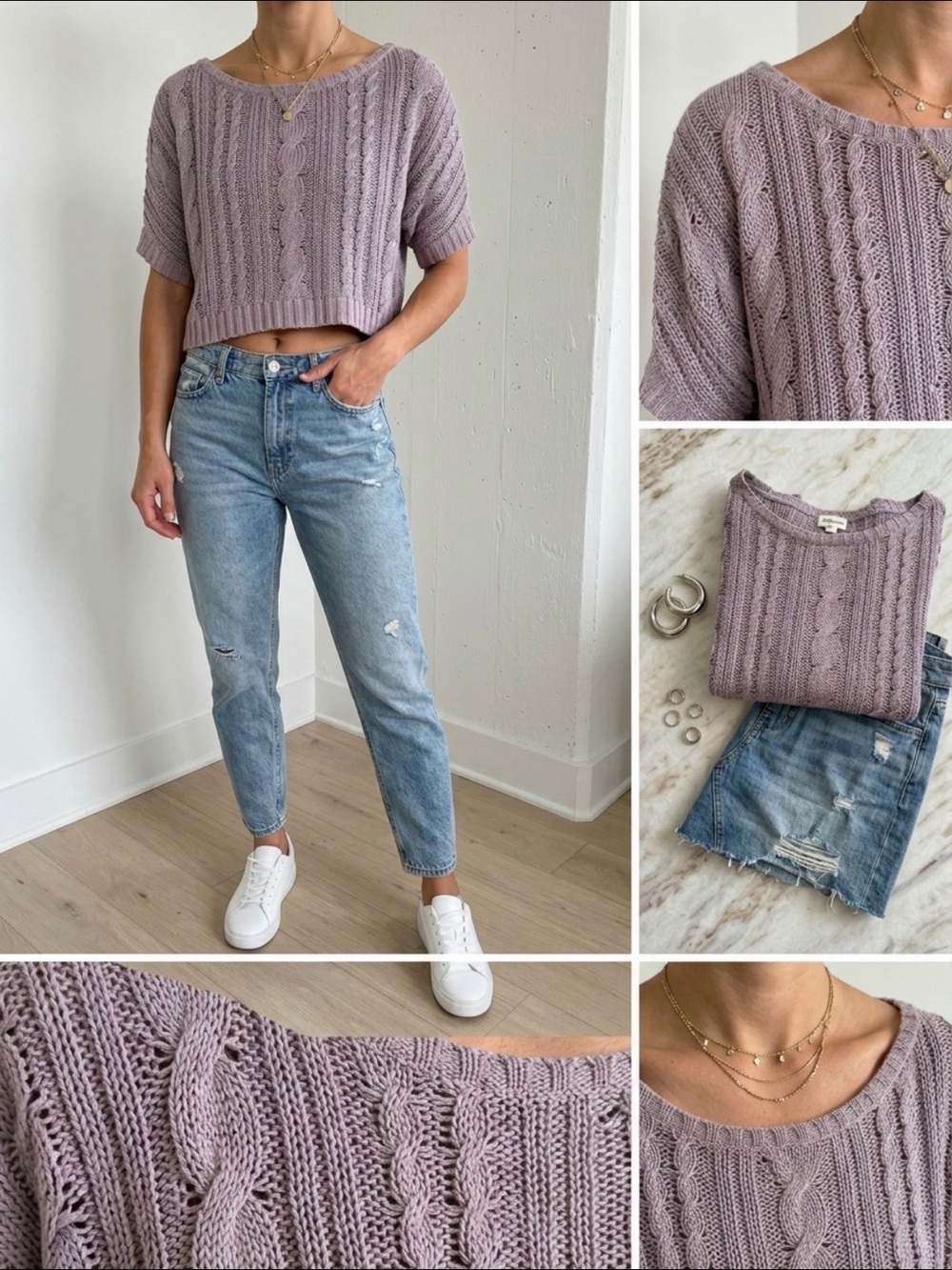 Dynamite Lavender Cable-Knit Off-the-Shoulder Sweater